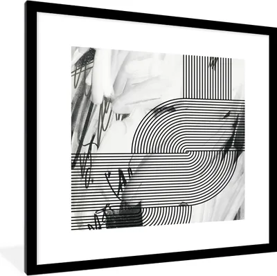 Produktbild von MuchoWow® Gerahmtes Poster Abstrakt - Streifen - Schwarz - Weiß 40x40 cm - Poster mit Schwarzem Bilderrahmen Wandposter Rahmen Foto Bilder - Poster - Plakat im Rahmen