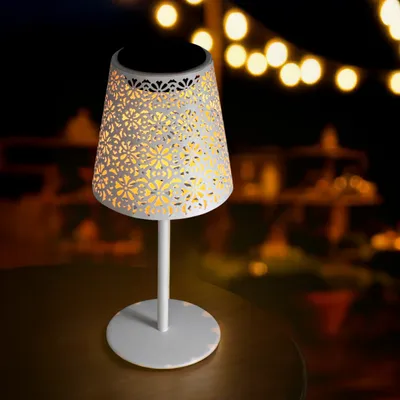 Image de 1.03 Lampe de table solaire rétro en métal - env. 28 x 12 cm - Lampe de table décorative en blanc