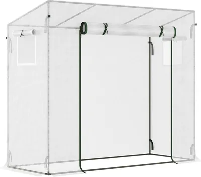 Zdjęcie produktu dla Szklarnia foliowa 200x68x196cm z drzwiami roletowymi i bocznym oknem, wiatroszczelna, stalowa i PE, idealna do roślin ogrodowych