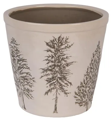 Productafbeelding van Clayre & Eef bloempot, diameter 21 cm, hoogte 20 cm, beige keramiek, met kerstboommotief