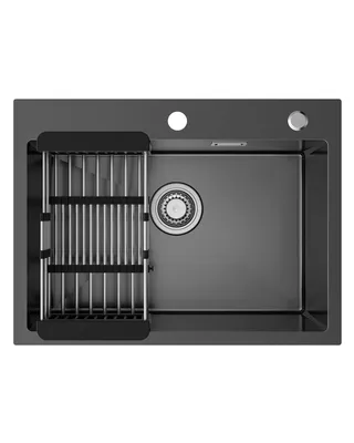 Produktbild von Sofetiy max Spüle 60x45 cm Schwarz, Küchenspüle Anthrazit Edelstahl, Moderne Einbauspüle Rechteckig, Edelstahl Spülbecken für Unterschrank ab 60 cm