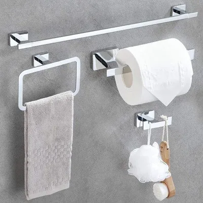 Productafbeelding van Unyqoos® 4-delige badkameraccessoireset, 40 cm, roestvrij staal: handdoekrek, handdoekhouder, toiletrolhouder, handdoekhaak – voor wandmontage, zilverkleurig