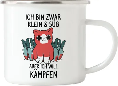 Produktbild von Katzen Emaille-Tasse Katzenbesitzer Katzenliebhaber Katzen-Mama Lustig Geschenk Katzenmotiv & Spruch Kaffeetasse