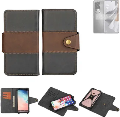Produktbild von K-S-Trade Handyhülle Schutzhülle Hülle Bookstyle Wallet-Case kompatibel mit Oppo Reno10 Pro Bumper Rundumschutz schwarz-braun 1x