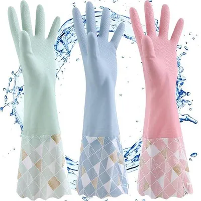 Immagine prodotto di Guanti antiscivolo per interni, in PVC, blu + verde + rosa, in cotone, realizzabili