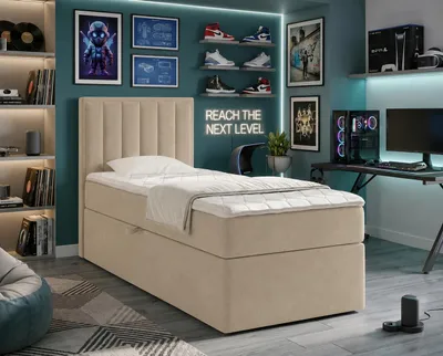 Produktbild von NORDELO Boxspringbett MORFEO 120x200 cm Beige Komplett-Set gepolstertes Einzelbett mit Stauraum, Matratze und 4 cm Visco-Topper, Bonellfederkernmatratze, T30-Schaum