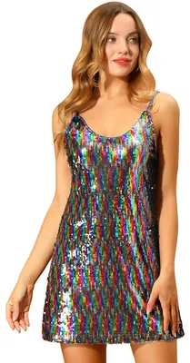 Produktbild von Allegra K Damen Glitzer Sparkle Verstellbare Träger Mini Party Pailletten Kleid,