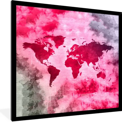Produktbild von MuchoWow® MuchoWow® Gerahmtes Poster Weltkarte - Abstrakt - Farben 40x40 cm - Poster mit zchwarzem Bilderrahmen - Mit Rahmen - Wanddekoration Schlafzimmer