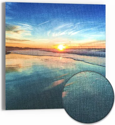 Produktbild von DEQORI Hybrid Leinwand Bild 50x50 cm 'Goldenes Küstenmeer' Wandbild Glas flach modern