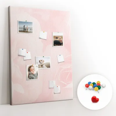 Immagine prodotto di Pannello forato in sughero - Bacheca con puntine per foto e appunti - 100x140 cm - Puntine colorate, 100 pezzi - Motivo: rose