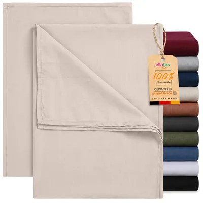 Produktbild von EllaTex 2er Pack Renforcé Bettlaken 240x290 Baumwolle – XXL Leintücher ohne Gummizug im Doppelpack, Farbe: Creme