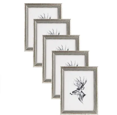 Image de Ensemble de 5 cadres photo en bois avec verre véritable, couleur argent, dimensions 13x18 cm