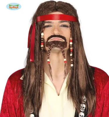 Produktbild von Männerperücke Braun Mit Rasta U Spitzbart (Box)
