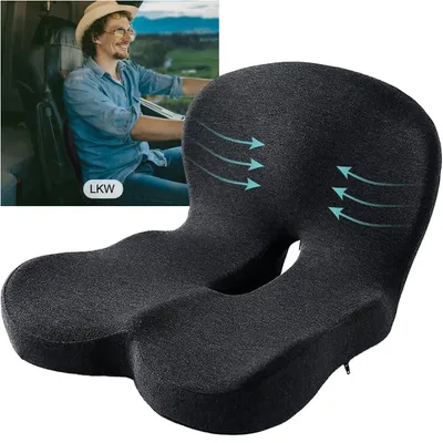 Produktbild von Ergonomisches Sitzkissen Memory-Schaum 44x42x32 cm Höhenverstellbar Rutschfest mit Waschbarem Bezug für Auto Büro und Zuhause
