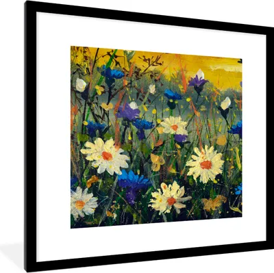 Produktbild von MuchoWow® Gerahmtes Poster Malerei - Ölgemälde - Natur - Blumen 40x40 cm - Poster mit Schwarzem Bilderrahmen Wandposter Rahmen Foto Bilder - Poster - Plakat im Rahmen
