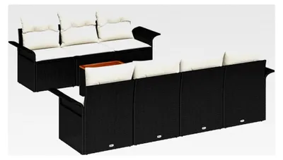 Produktbild von 8-teiliges Garten-Sofa-Set mit Kissen Schwarz Poly-Rattan Akazie Lounge Sofa Outdoor