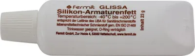 A white tube of Fermit GLISSA Silikon-Armaturenfett.