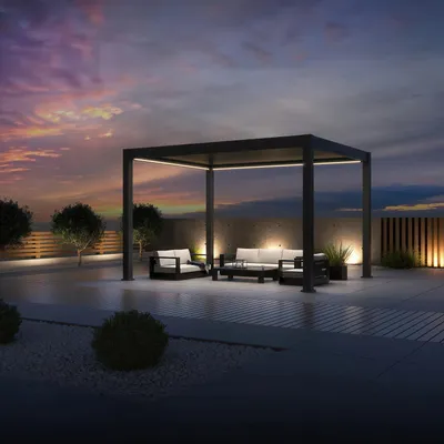 Produktbild von Gutroof Pergola "Deluxe Pro" 3x4m Elektrisch, Motorisiert, Aluminium LED Taupe Braun