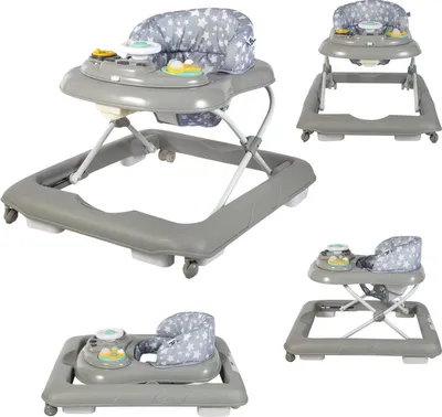 Produktbild von Bebies First Faltbarer Baby Lauflernwagen Grau mit Spielset – Laufstuhl mit Spielbrett, höhenverstellbar, kompakt zusammenklappbar