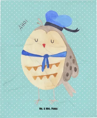 Produktbild von Mr. & Mrs. Panda Plaid Eule Matrose - Türkis Pastell - Geschenk, Schmusedecke, Schlummerdecke, Kapitän, Kinderwagendecke, Erstlingsdecke, Hochzeitstag, Owl, Babydecke