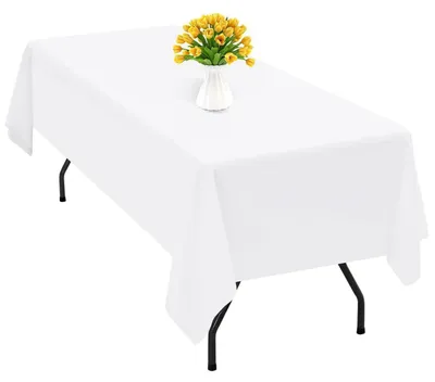 Zdjęcie produktu dla Ścierełka na stół, prostokątna, 153 x 320 cm, biała, wykonana z poliestru, nie gniecie się, można prać, idealna do stołów o długości 2,4 m