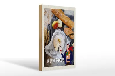 Produktbild von Holzschild Reise 20x30cm Frankreich Baguette Käse Birne Olive