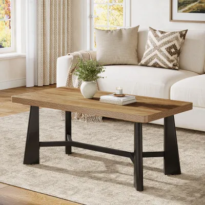 Image de Tribesigns, table basse rectangulaire, 120 cm, table de salon de style rustique industriel, table centrale pour le salon
