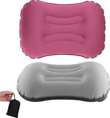 Produktbild von Famanu Camping-Reisekissen 2er Set - Ultraleicht und Kompakt (Rosa + Grau)