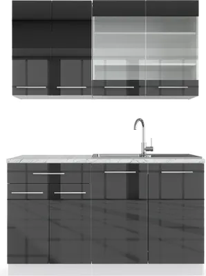 Produktbild von Singleküche Vicco Fame-Line Anthrazit Hochglanz 140 cm ohne Arbeitsplatte, Model 33538