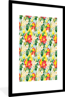 Produktbild von MuchoWow® MuchoWow® Gerahmtes Poster Blumen - Frühling - Muster 60x90 cm - Poster mit zchwarzem Bilderrahmen - Dekoration - Wandposter Wohnzimmer - Hochwertig