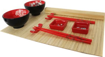 Produktbild von 10tlg. Essservice Set Schüssel Besteckbänkchen Platzmatte Essstäbchen 02