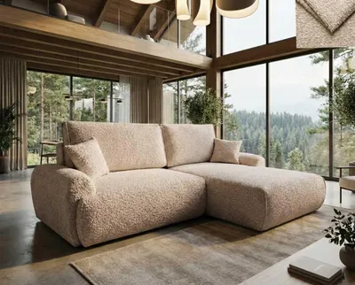 Produktbild von Ecksofa Malvito Nordelo mit Schlaffunktion und Bettkasten, Universal L/R, Stoff ARENA Bouclé - 2 Hellbraun, 260 cm