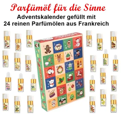 Produktbild von GKA XL Advent Kalender gefüllt mit 24 verschiedenen reinem Parfümölen aus Frankreich Adventskalender Parfüm Duftöl außergewöhnliche Düfte