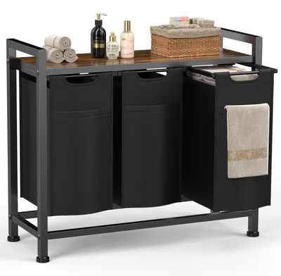Immagine prodotto di Cesto per la biancheria Sweetcrispy con ruote, contenitore per la biancheria con 3 scomparti, capacità 120 litri, colore nero