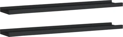 Two black shelves are shown against a white background.