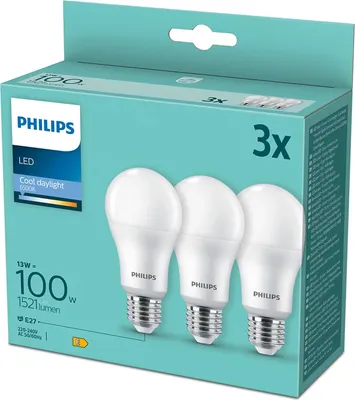 Obrázek produktu pro Philips 3× žárovka 100 W, A67 E27, 13 W, 100 W, E27, 1521 lm, 15000 h, Chladné denní světlo