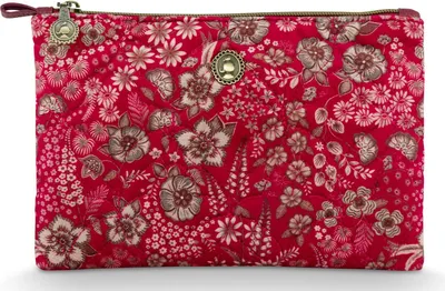 Produktbild von Pip Studio Charly Cosmetic Flat Pouch Medium Quilted Daisy Dreams Farbe Red 24x1x15.5cm