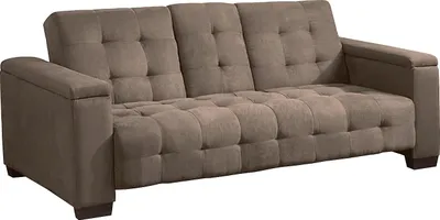 Produktbild von DEVONSHIRE 3-Sitzer-Sofa mit einfachem Mikrofaser-Liegemodus mit Kipptisch in der Mitte der Rückenlehne - Farbe: braun