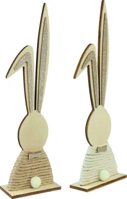 Produktbild von Osterdeko Holzhasen mit Glitter, Tischfiguren im Boho-Chic (2er-Set, H36cm), 2 Stück