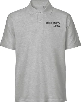 Produktbild von Huuraa Herren Polo Shirt Content Creator mit Herz XXL Sport Grey Bio Baumwolle Fairtrade Poloshirt Geschenkidee