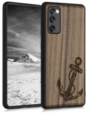 Produktbild von kwmobile Handyhülle für Samsung Galaxy S20 FE Hülle Holz - Case mit TPU Bumper - Stoßfestes Hardcase - Schutzhülle Cover in Dunkelbraun