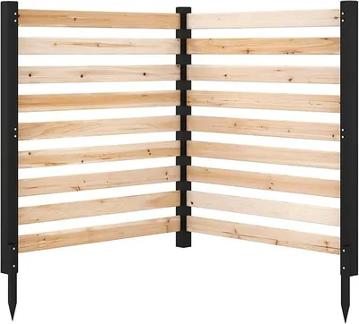 Produktbild von Gartenzaun 2-teilig, Zaun mit 3 Pfählen, 98 x 107 cm, Sichtschutzzaun aus Holz, Steckzaun Lamellenzaun, Tannenholz, freistehender Sichtschutz für Garten Terrasse (Natur)