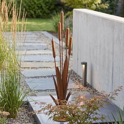 Produktbild von Gartendeko "Schilf" aus Metall mit Edelrost, 91 cm hoch, Schilfgras Outdoor Rost Deko für Draußen