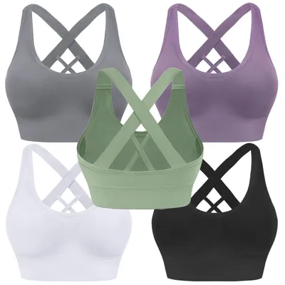 Imagen del producto de Sujetador deportivo para mujer, nivel de soporte medio, con acolchado, diseño de tirantes cruzados, disponible en varias tallas, ideal para yoga