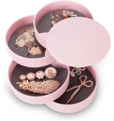 Produktbild von Schmuckkästchen Damen 4 Ebenen Drehbar Rosa 10cm Rund