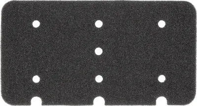 A rectangular black foam filter with nine white holes arranged in a 3x3 grid.