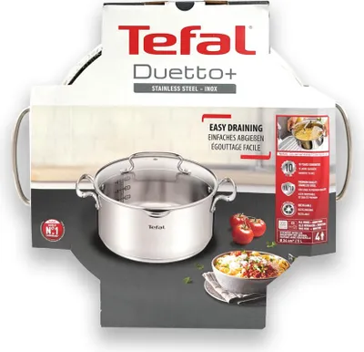 Produktbild von Tefal DUETTO+ G7194655, Rund, Edelstahl, Edelstahl, Edelstahl, Keramik, Gas, Halogen, Induktion, Versiegelte Platte, 250 °C