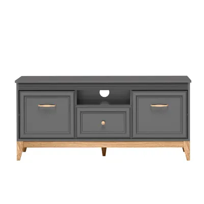 Produktbild von AX LIVING TV Lowboard Nymphen Dunkelgrau 1 Schublade 2 Türen MDF Eiche Beine