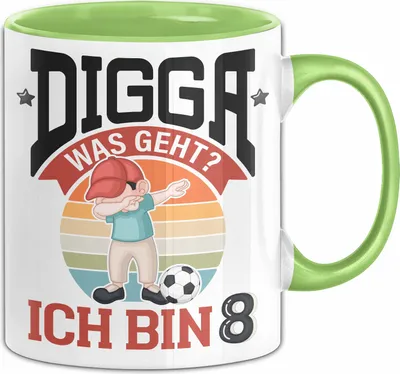 Produktbild von 8. Geburtstag Geschenk Tasse Becher Jungs Sohn Geburtstagsgeschenk Digga Was geht Ich Bin 8 (Grün)