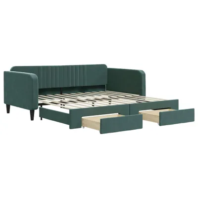 Produktbild von Tagesbett Ausziehbar mit Schubladen Dunkelgrün 100x200 cm Samt
